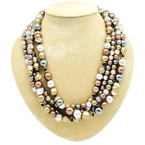 Four Strand Metallic Colored Bead Necklace